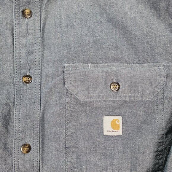 Carhartt Shirt Button-Down Gray Pocket Loose Fit Long Sleeve Mens Sz XL Workwear - Picture 9 of 10